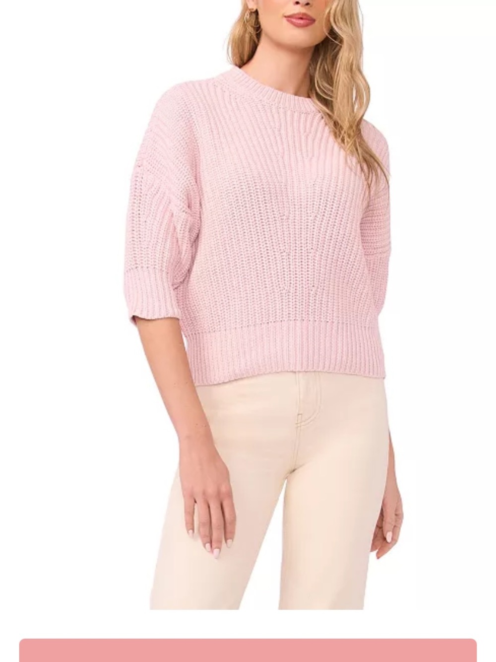 Vince Camuto Women's Drop Shoulder Crewneck Sweater Blush Pink - M